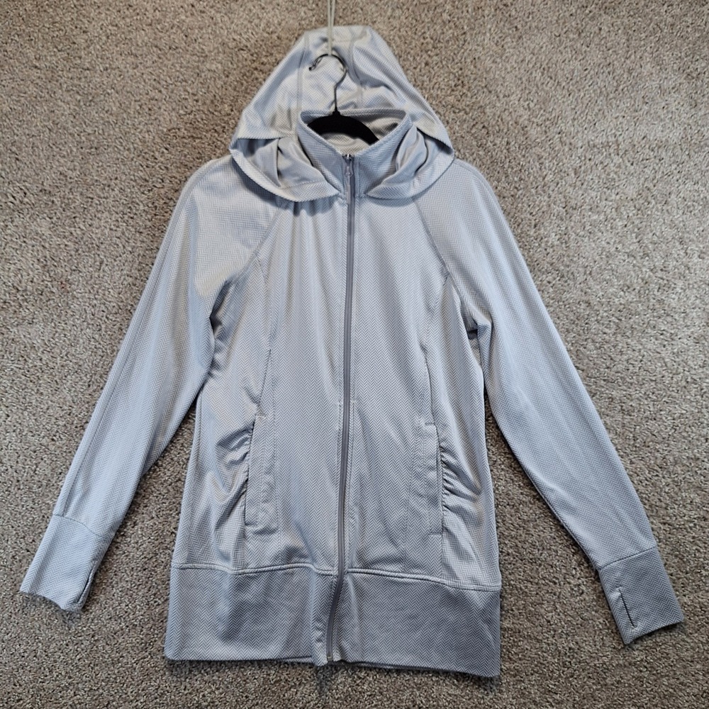 Mondetta Hoodie Jacket Womens Small Gray Chevron Full Zip Thumbhole Athleisure